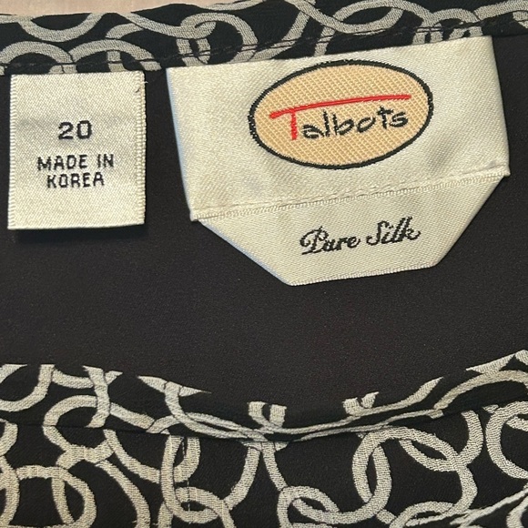 Vintage Talbots Womens Silk Skirt Side Zip Midi Black Ivory Size 20 Geometric - Picture 2 of 14
